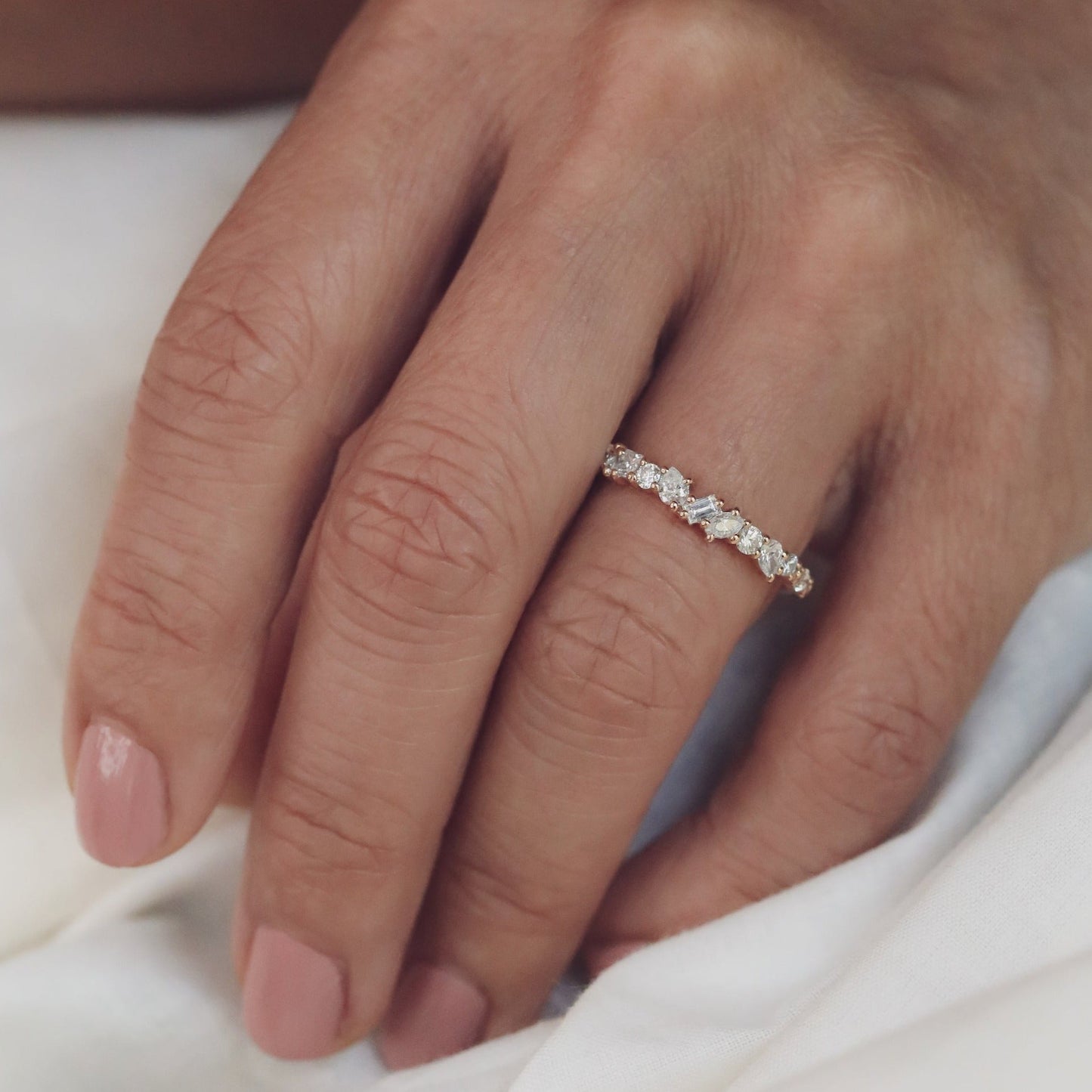 0.38 TCW Baguette, Pear, Oval & Round Stones Half Eternity Lab Grown Diamond Wedding Band