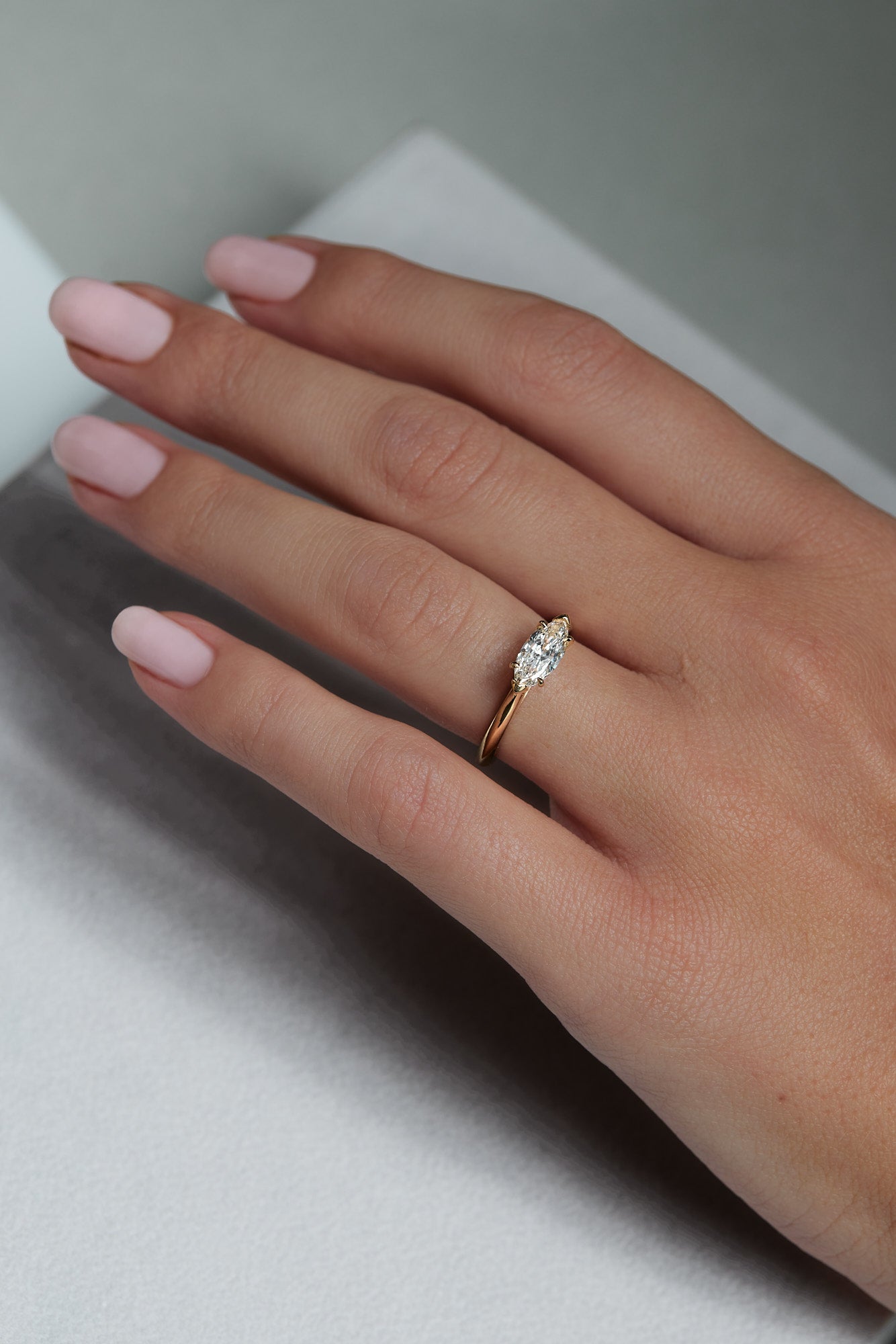 Marquise Shaped Three Stone Lab Grown Diamond Engagement Ring