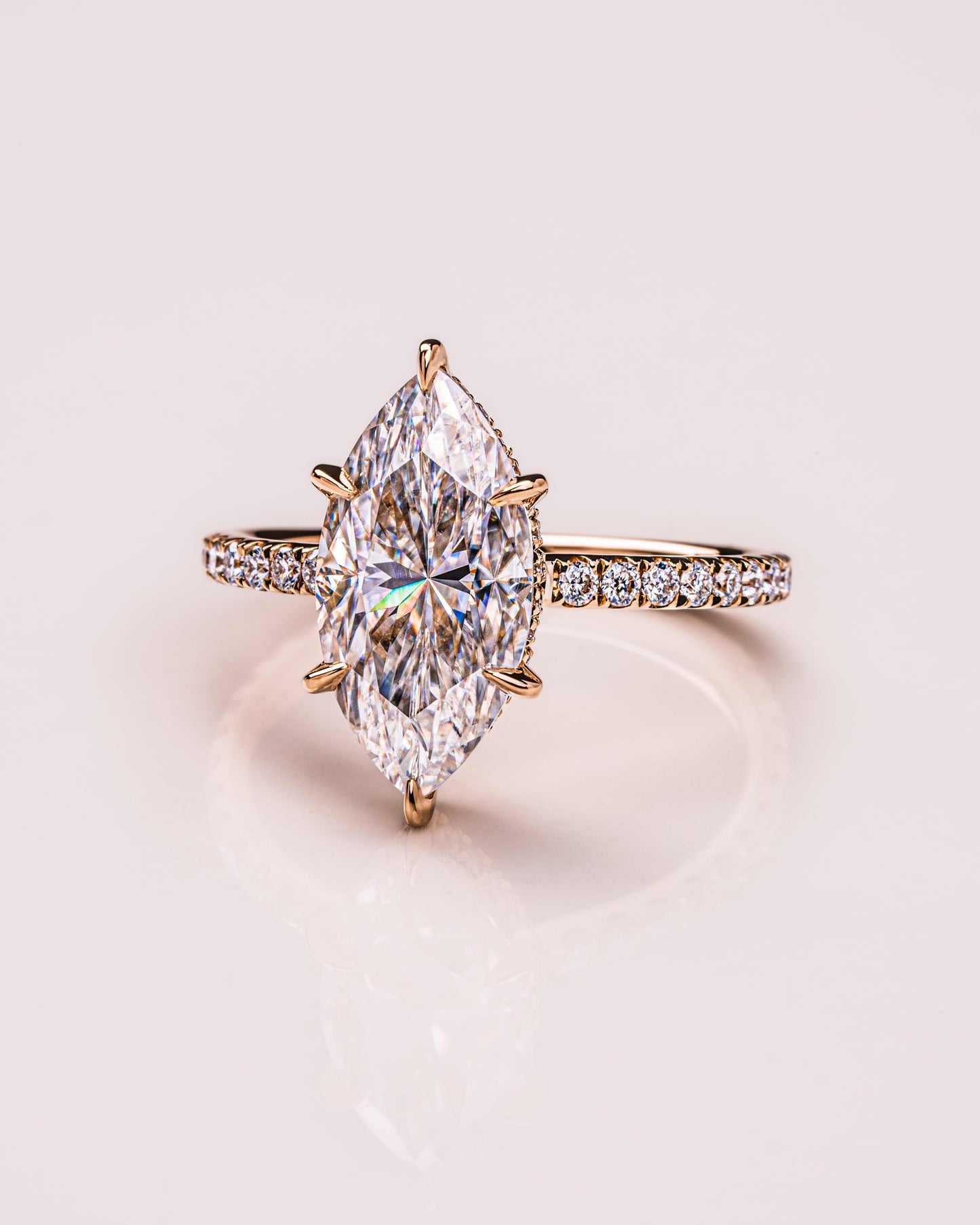1.98 CT Marquise Lab Grown Diamond Engagement Ring With Hidden Halo/Pave Setting
