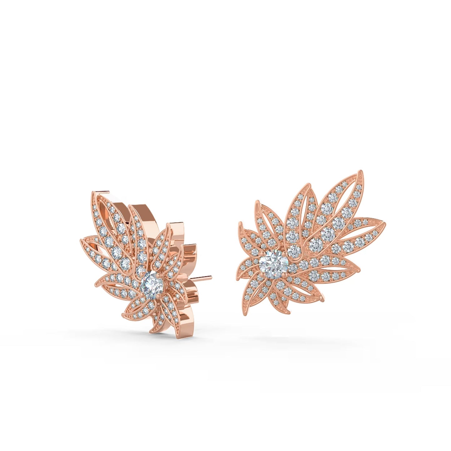 2.0 TCW Round Cut Moissanite Feather Stud Earrings in Gold 6