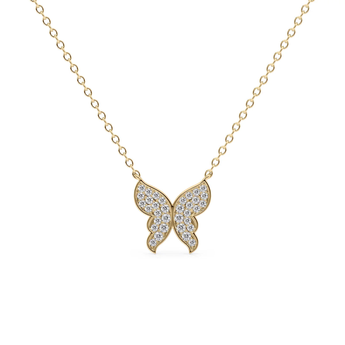 0.35 CT Round Butterfly Pendant Lab Grown Diamond Necklace in Solid Gold