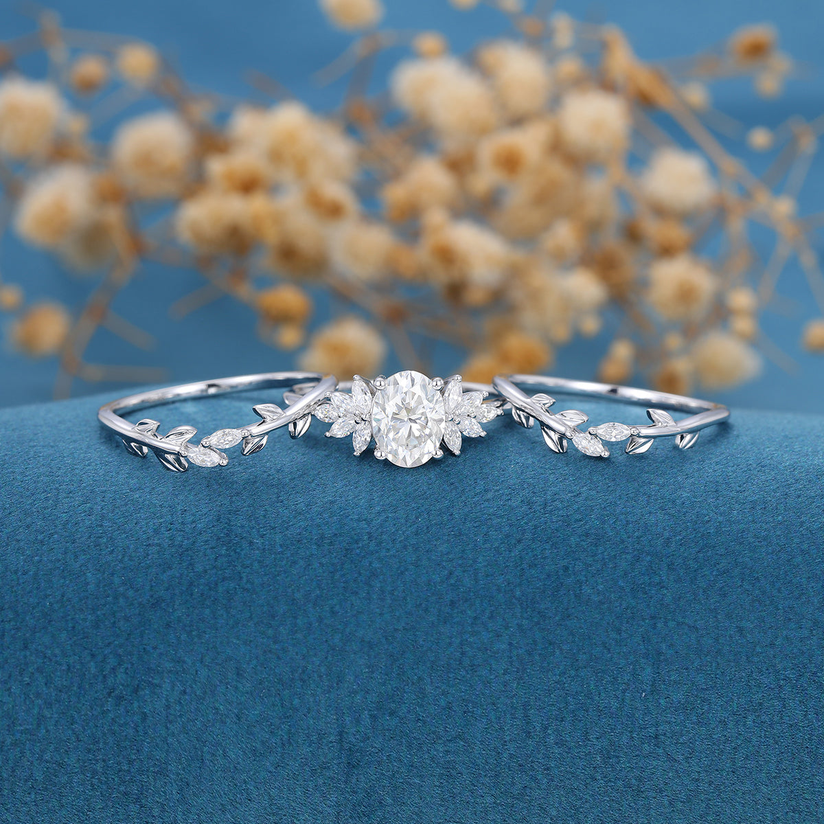 1.33 CT Oval Shaped Moissanite Cluster Bridal Set 4