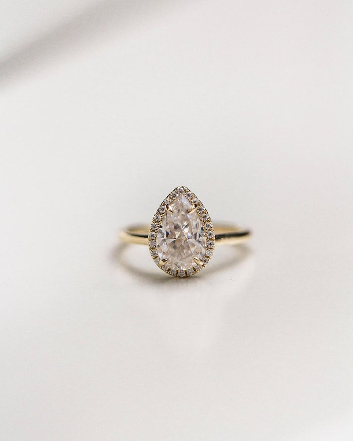 2.35 CT Pear Halo Moissanite Engagement Ring (US Size 5.5 Ready To Ship)