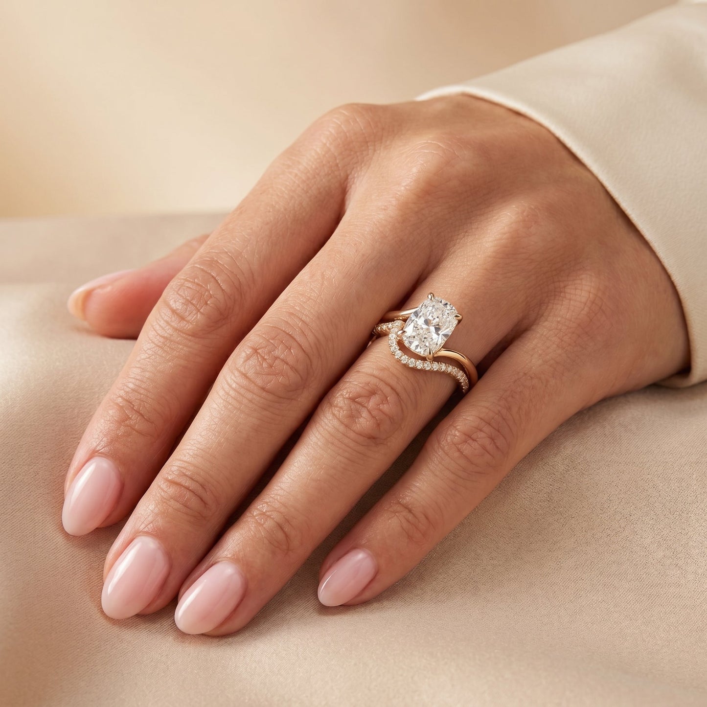3.0 CT Elongated Cushion Minimal Pave Band Lab Grown Diamond Bridal Ring Set