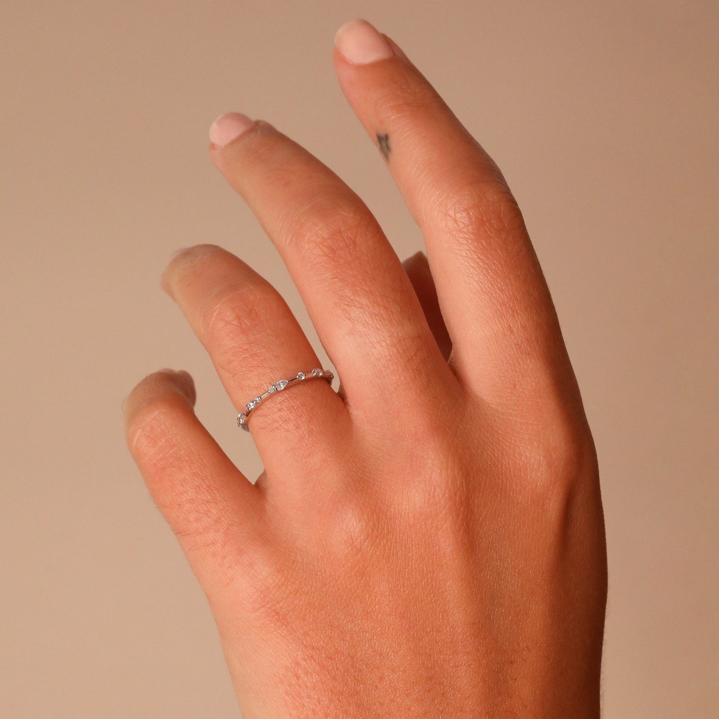 0.12 TCW Round & Pear Stones Dainty Pave Lab Grown Diamond Wedding Band