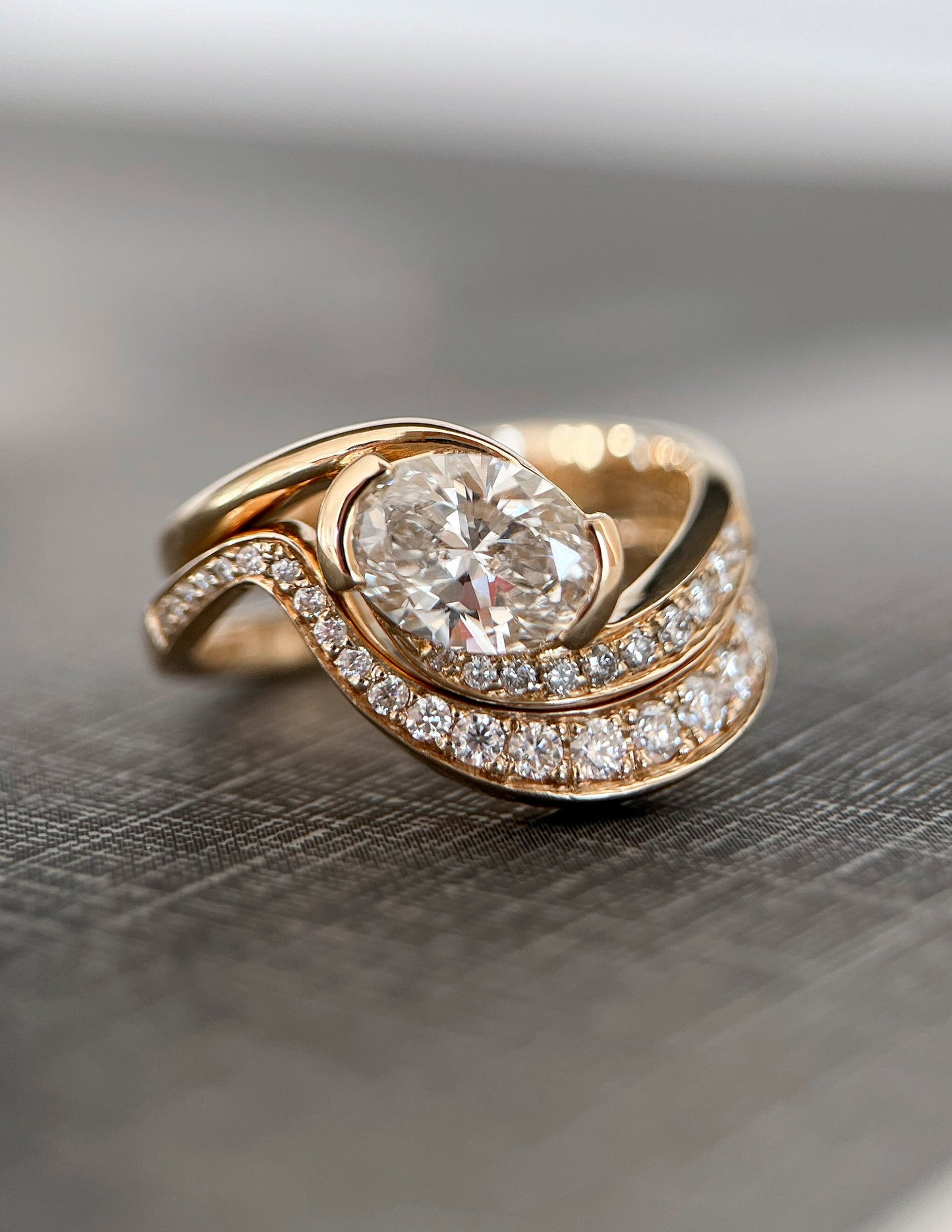 1 CT Oval Cut Solitaire Lab Grown Diamond Ring With Wrap Bold Pave Band