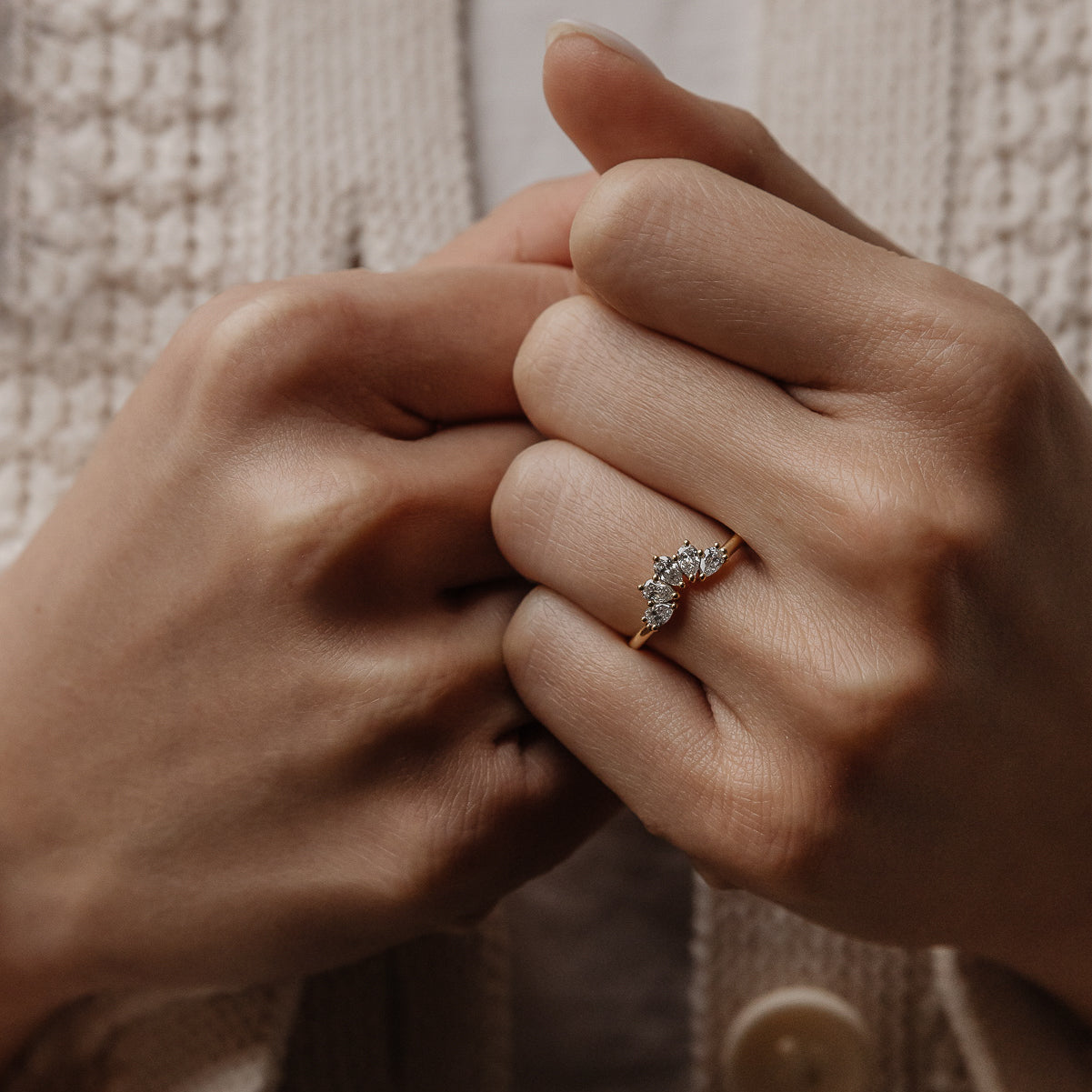 0.45 TCW Pear Stones Crown Lab Grown Diamond Wedding Band