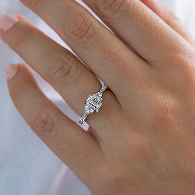 Marquise Shaped Three Stone Lab Grown Diamond Engagement Ring