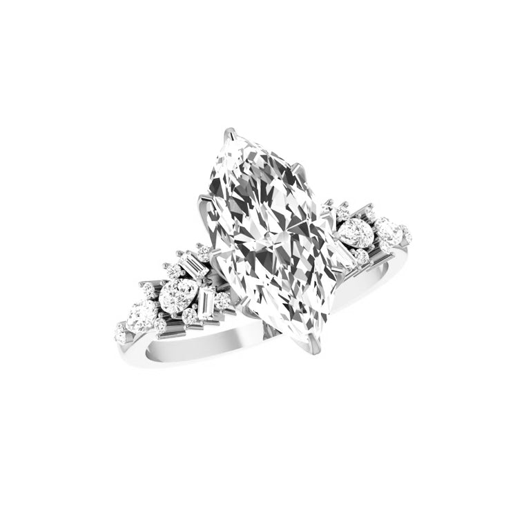 Marquise Shaped Three Stone Lab Grown Diamond Engagement Ring