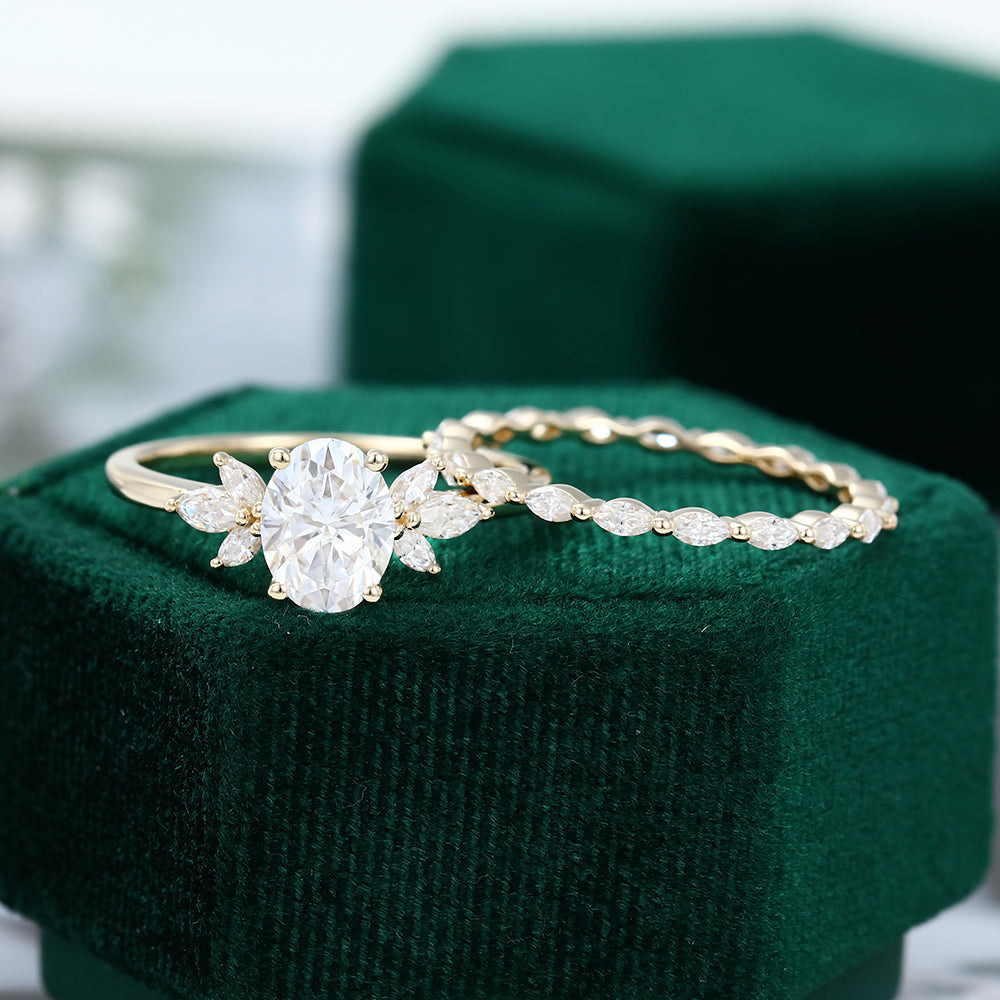 1.33 CT Oval Moissanite Cluster Bridal Ring Set (Ring Remake for Deborah) 6