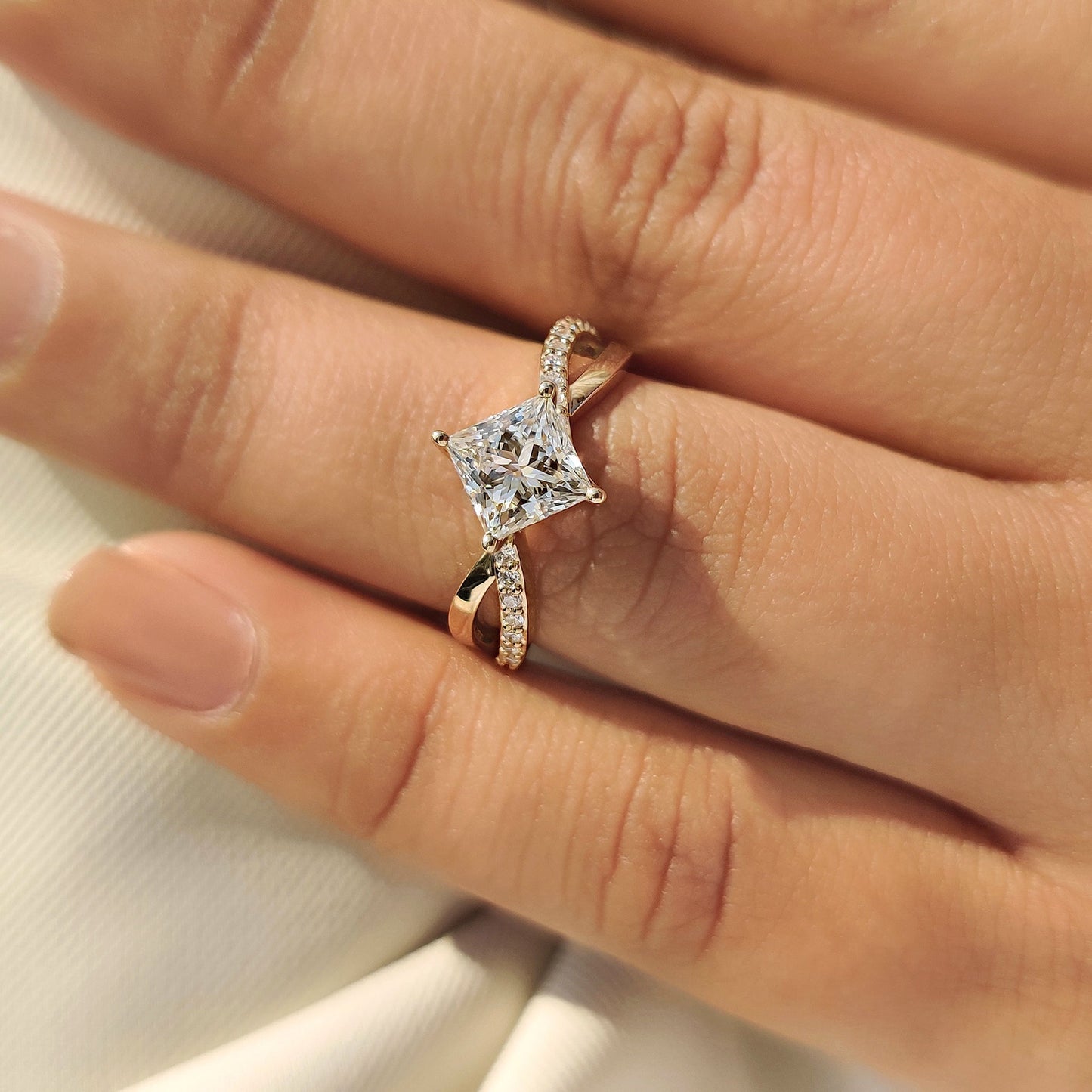 Cushion Hidden Halo Lab Grown Diamond Engagement Ring