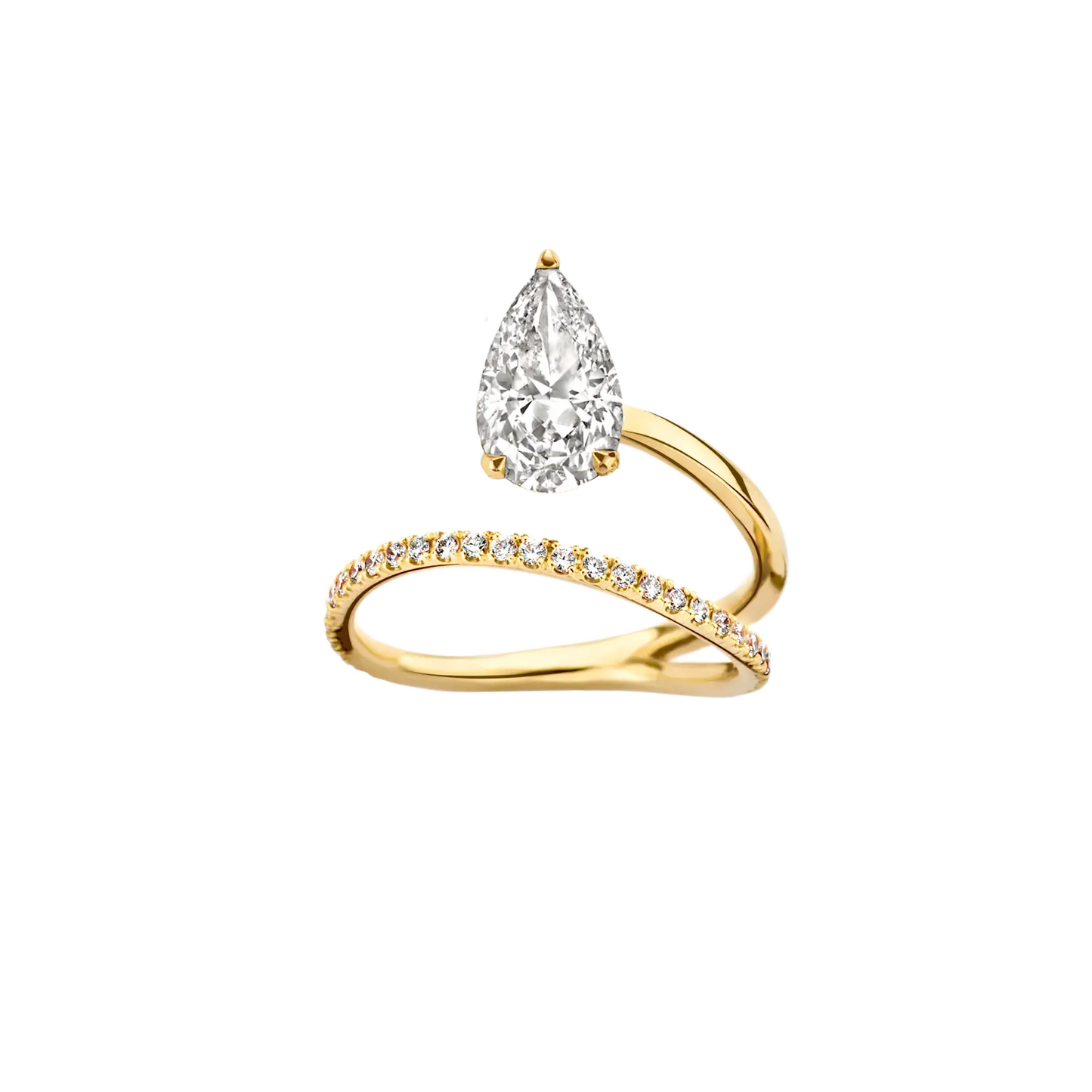 Timeless 1.2 CT Pear Cut Swirl Pave Unique Styled Lab Grown Diamond Engagement Ring