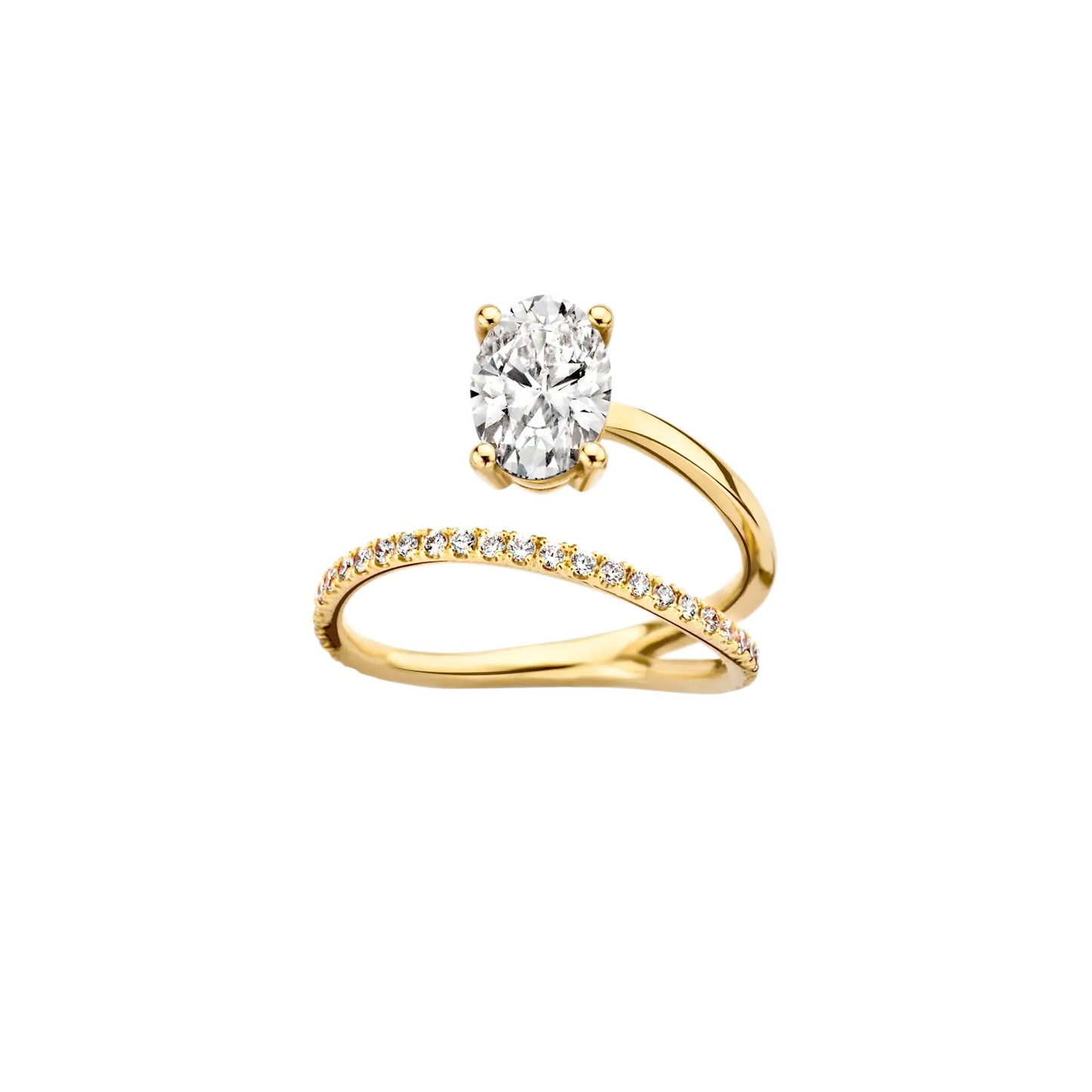 Timeless 1.2 CT Oval Cut Swirl Open End Pave Styled Lab Grown Diamond Engagement Ring