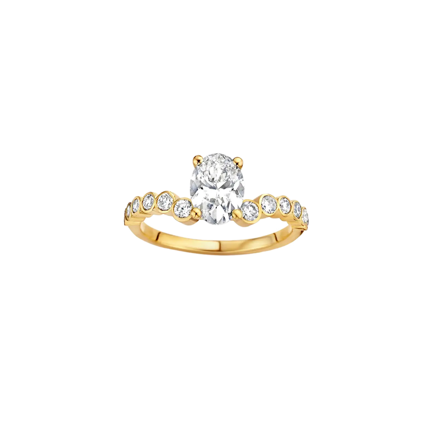 Timeless 1.5 CT Oval Cut Curved Unique Bezel Styled Lab Grown Diamond Engagement Ring
