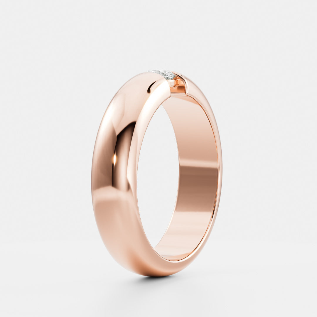 Round Lab Grown Diamond Tension Set Men's Gold Wedding Band