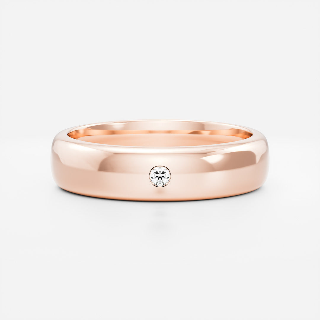 Round Brilliant Lab Grown Diamond Inlay Comfort Fit Men's Gold Wedding Band