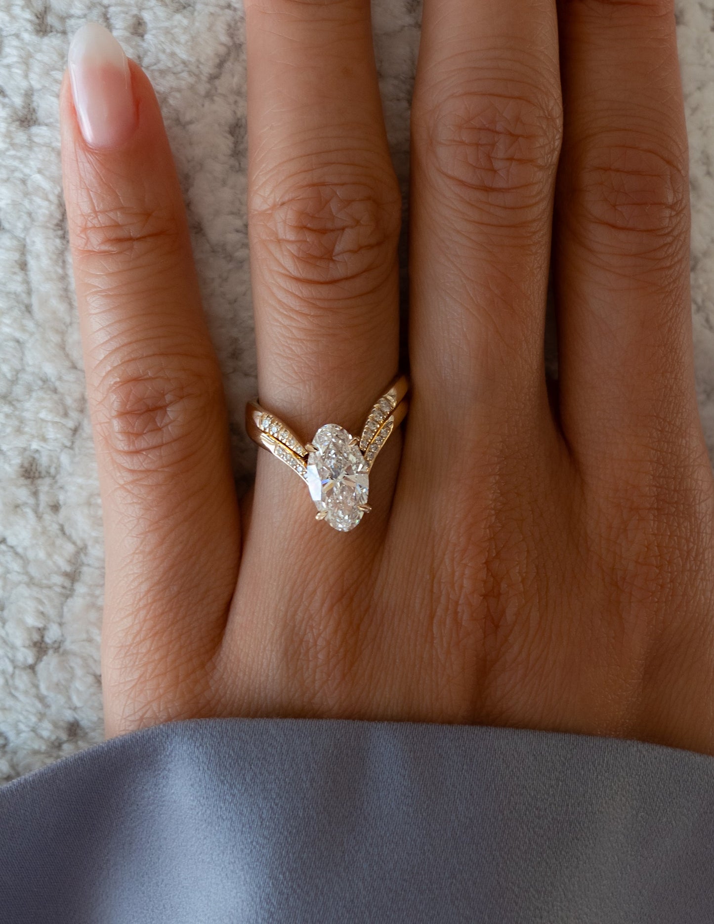 2.5 CT Oval Cut Pave Lab Grown Diamond Ring With Wrap Pave Band