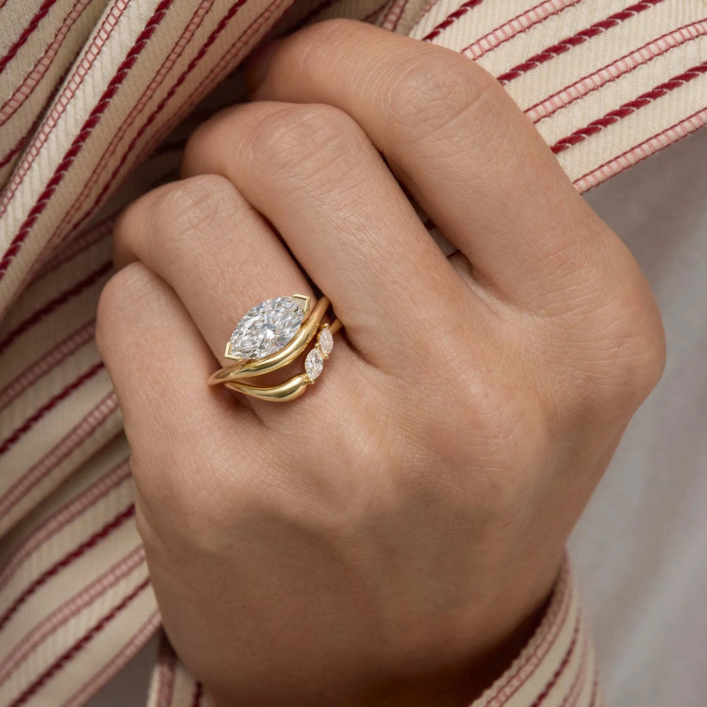 Timeless 0.1 TCW Marquise 2-Stones Lab Grown Diamond Wedding Band