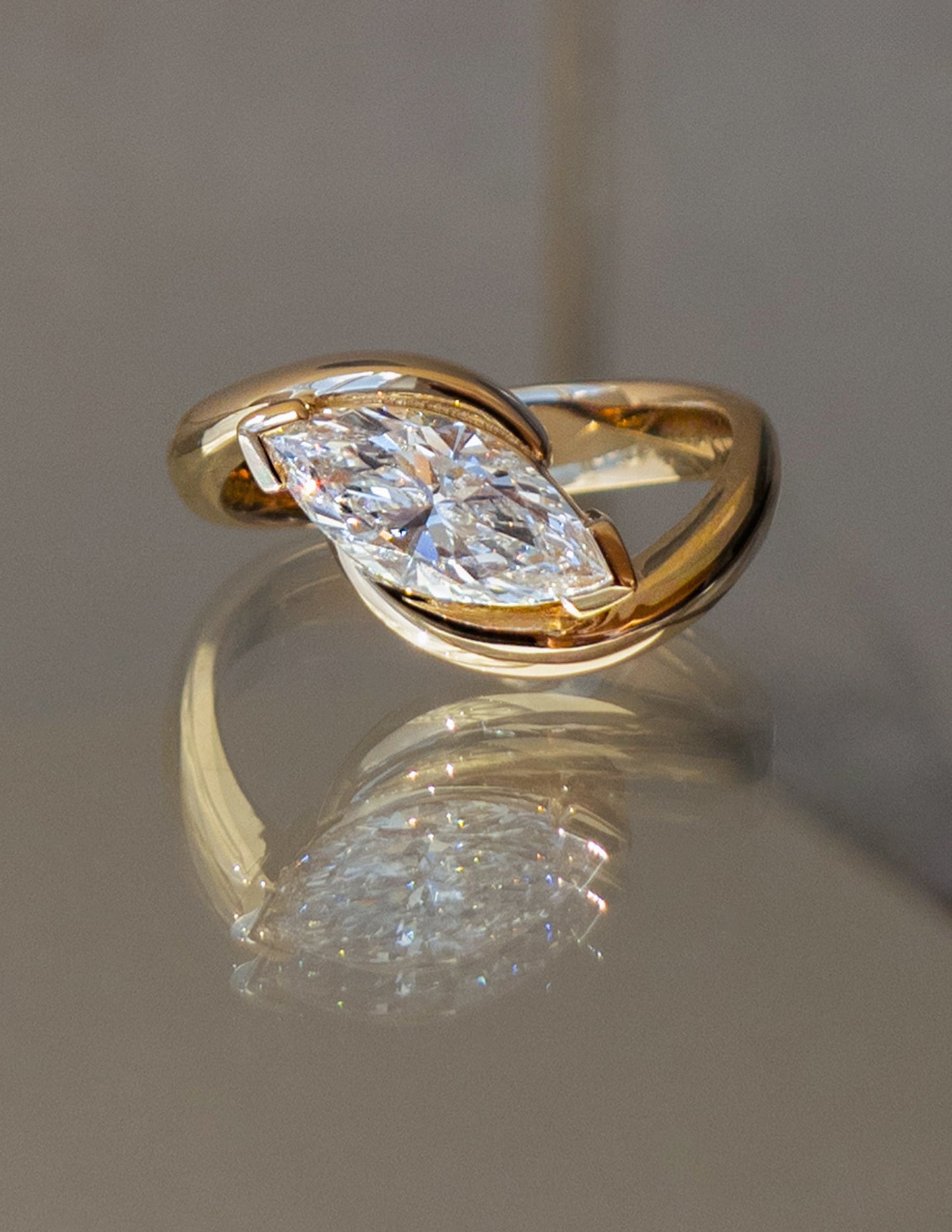 1.5 CT East West Marquise Solitaire Rapture Lab Grown Engagement Ring