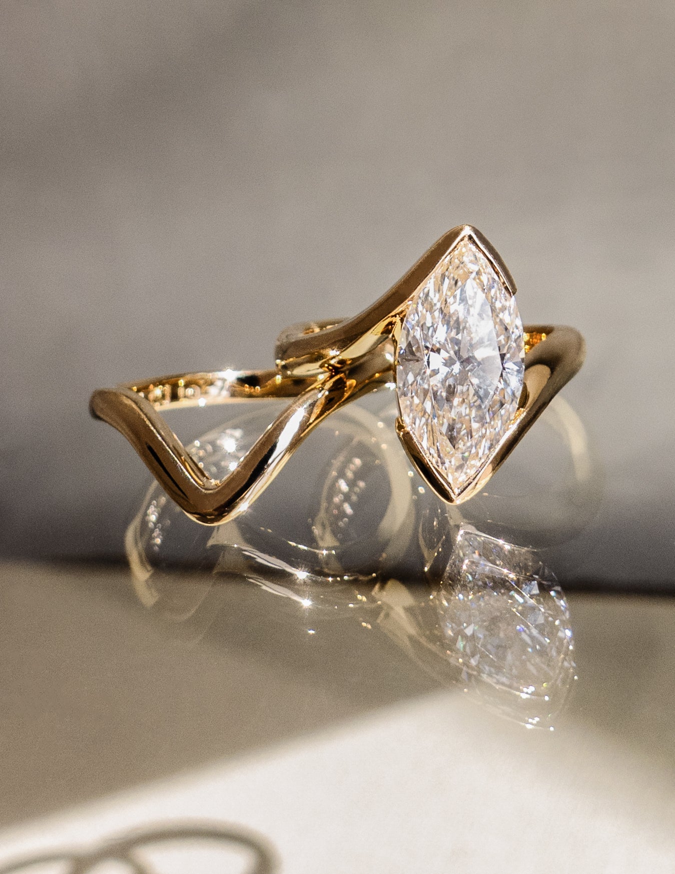 2 CT Marquise Lab Grown Engagement Ring with Plain Stacking Band