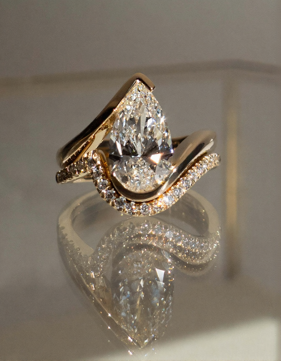 2.5 CT Pear Cut Solitaire Lab Grown Diamond Ring With Minimal Pave Band