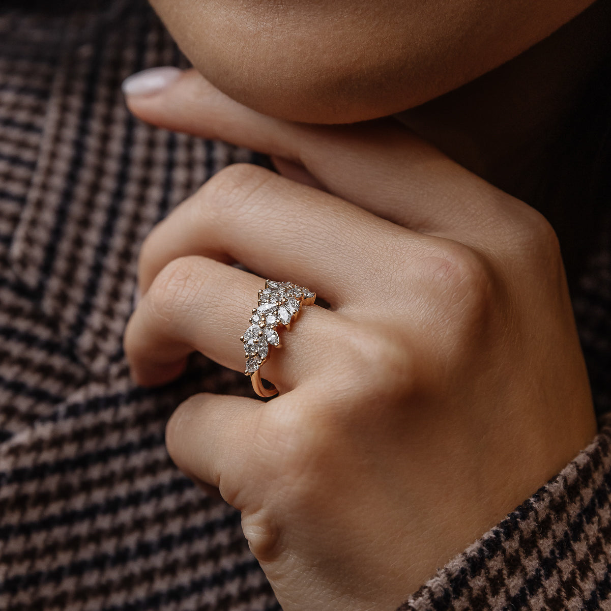 0.92 TCW Marquise & Round Stones Cluster Lab Grown Diamond Wedding Band