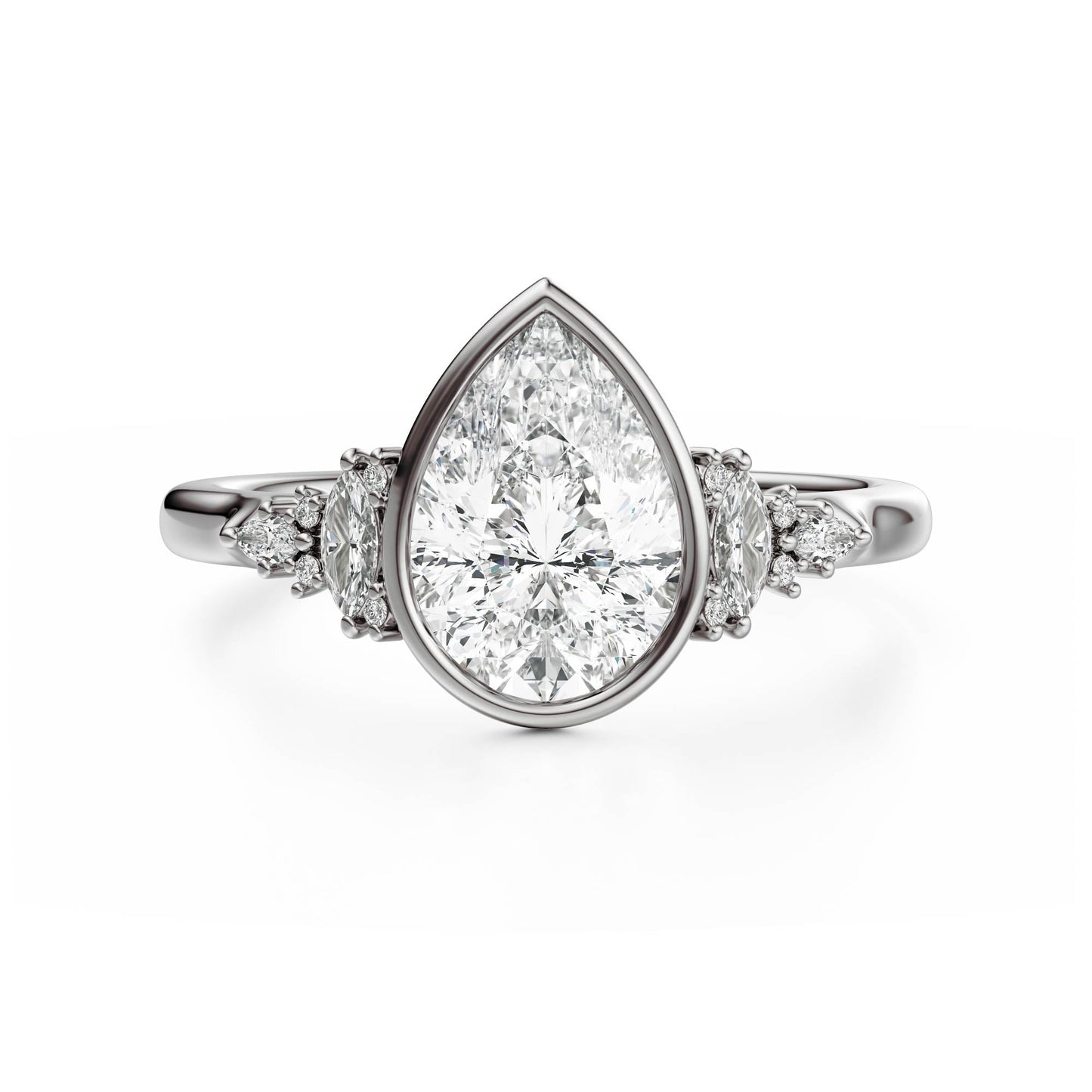 Marquise Shaped Three Stone Lab Grown Diamond Engagement Ring