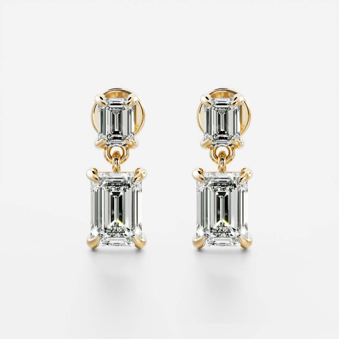 1.2 TCW Emerald Cut Lab Grown Diamond Dangles Earrings in Gold