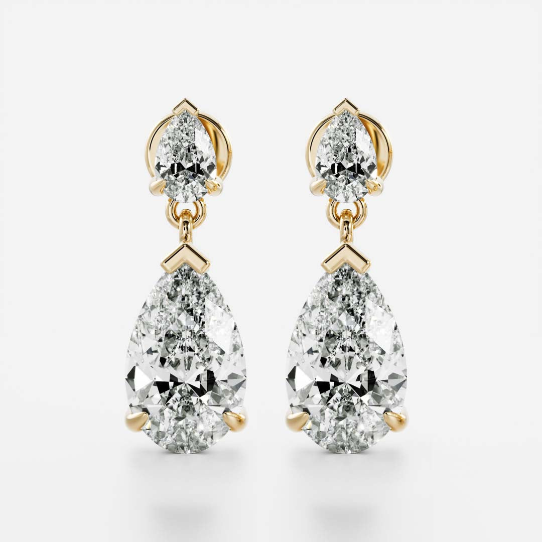 1.2 TCW Pear Cut Lab Grown Diamond Dangles Earrings in Gold