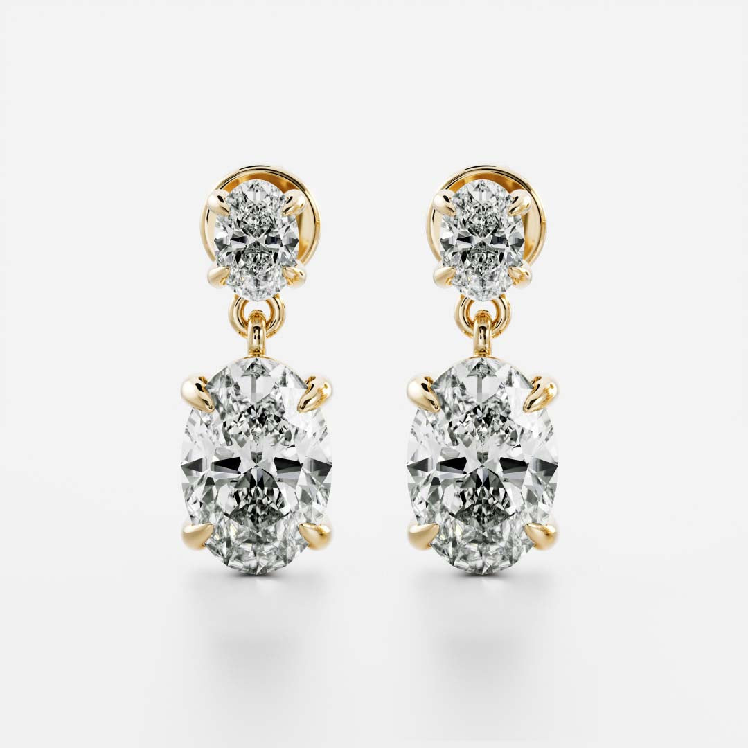 1.2 TCW Oval Cut Lab Grown Diamond Dangles Earrings in Gold