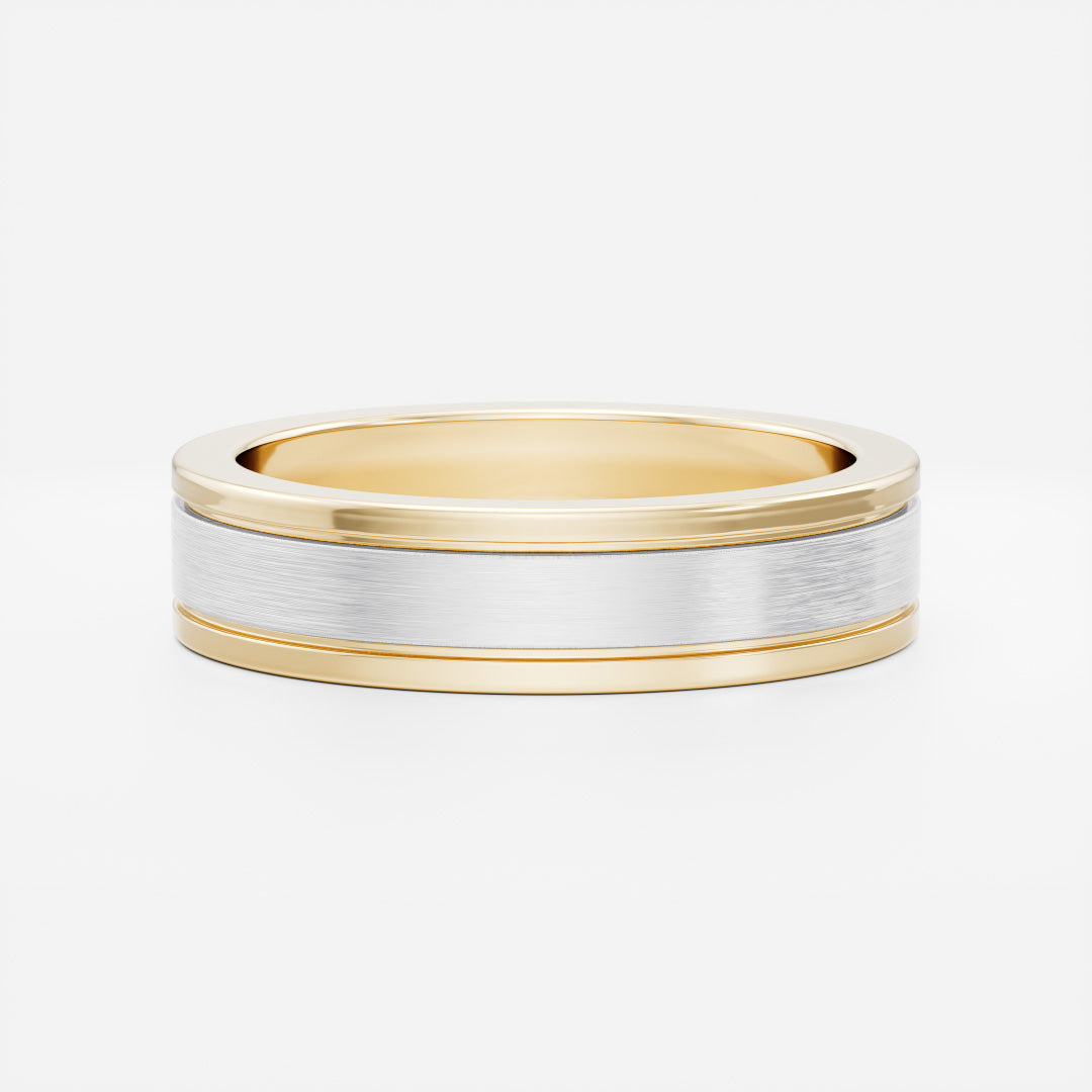 Brushed Dual Grooved Men's Gold Wedding Band