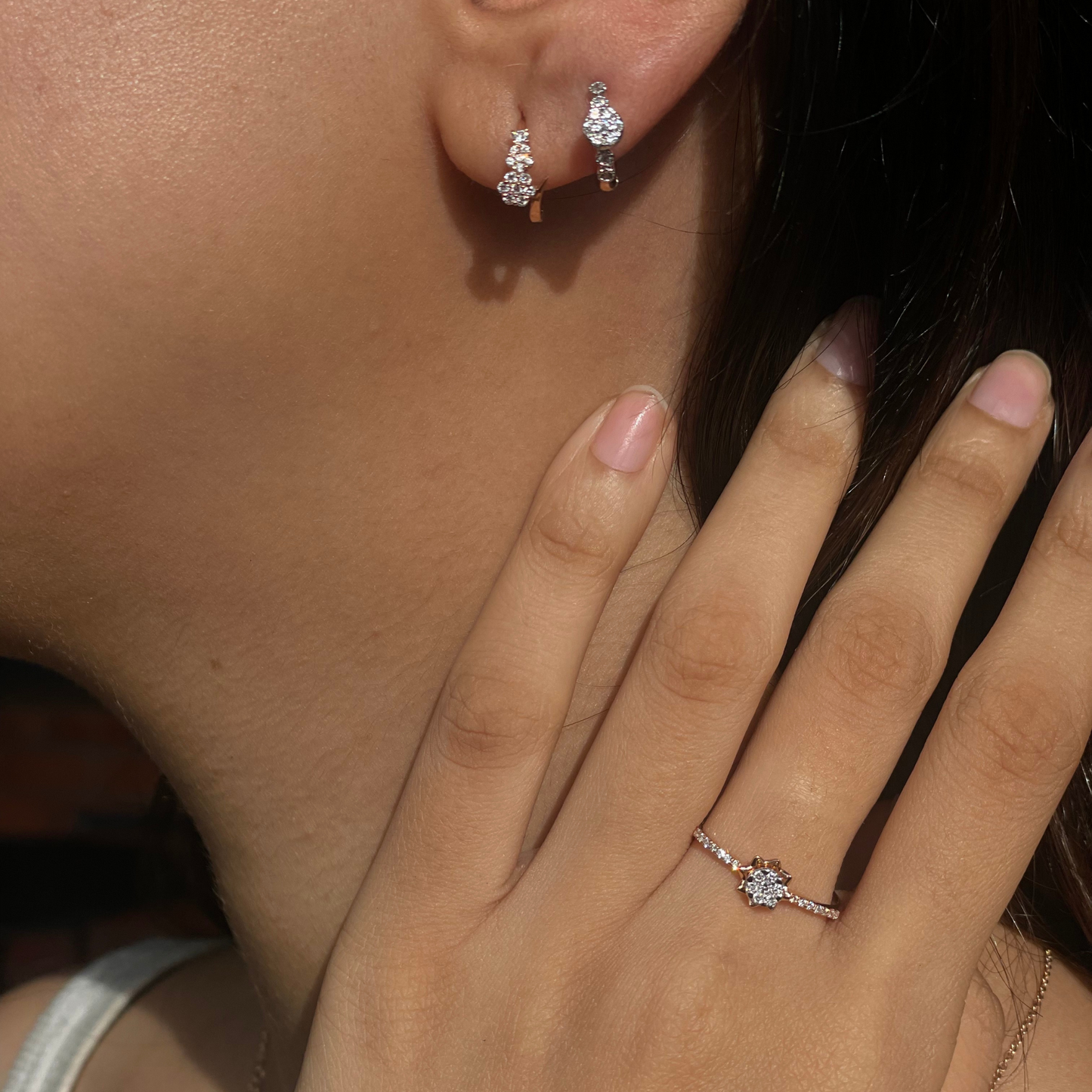 0.30 TCW Round Cut Moissanite Flower Huggies Earrings in Gold 8