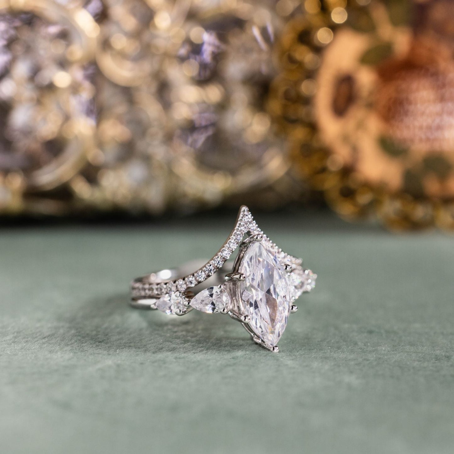 Marquise Shaped Three Stone Lab Grown Diamond Engagement Ring