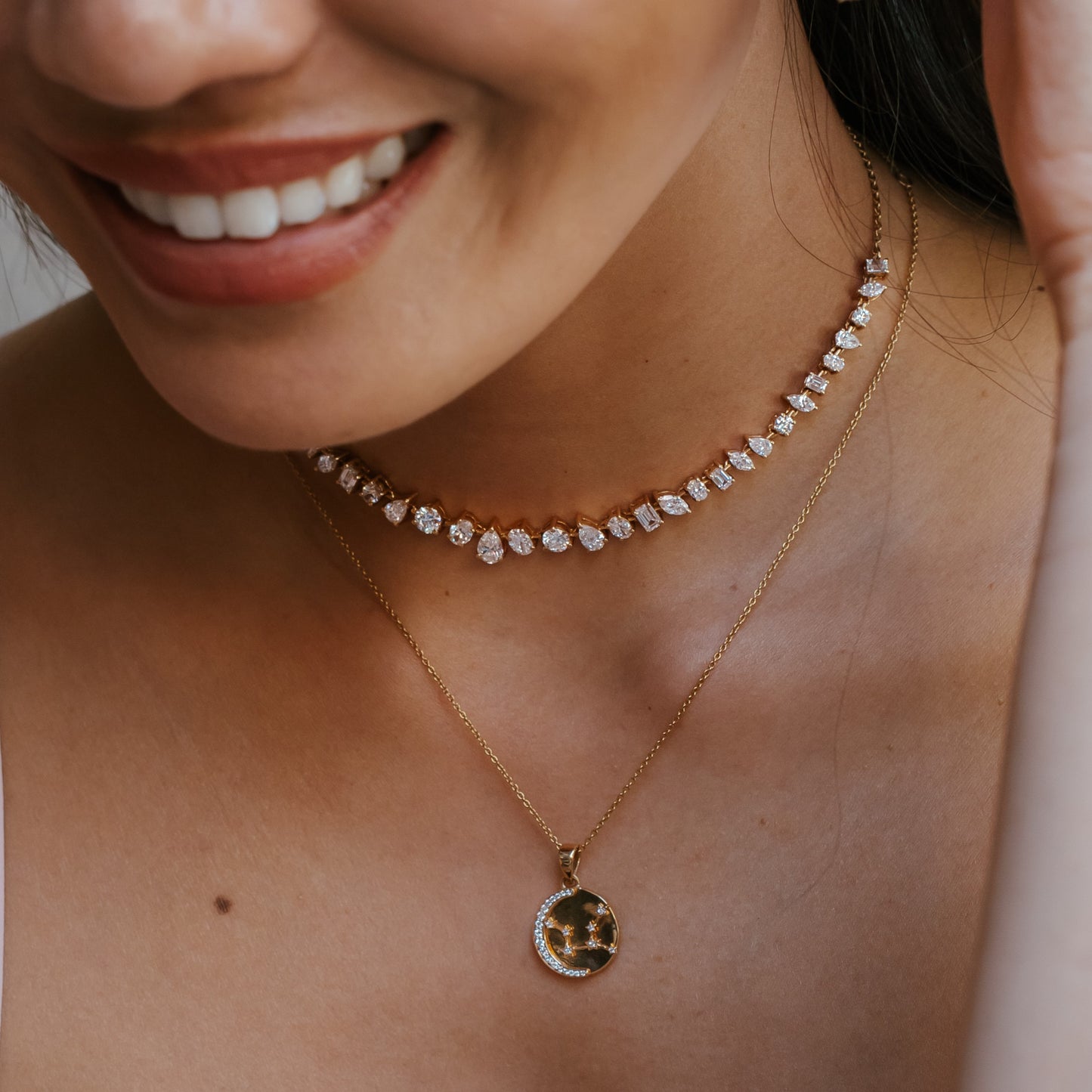 0.18 CT Round Moissanite Diamond Sign Pendant Necklace in Solid Gold 9