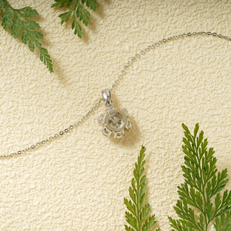 2.0 CT Round Moissanite Diamond Floral Halo Pendant Necklace in Solid Gold 8