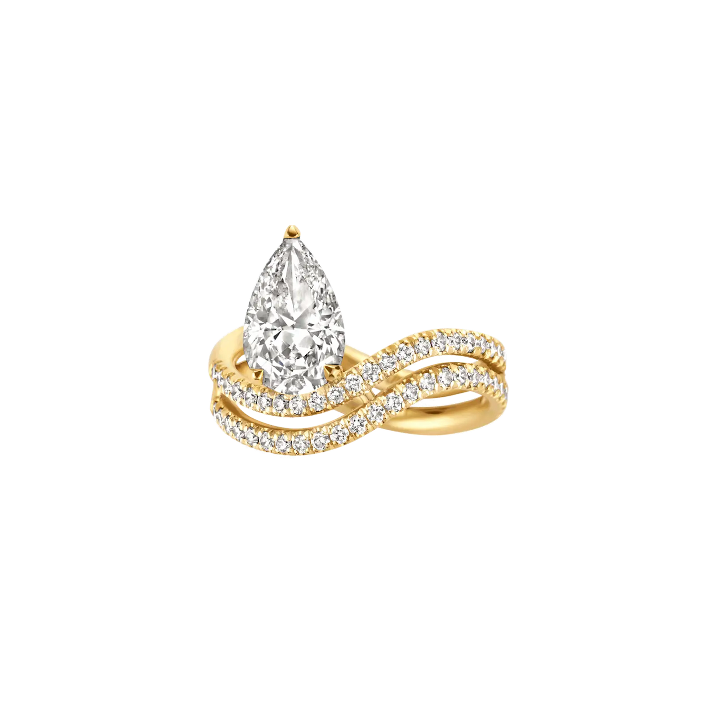 Timeless 1.8 CT Pear Cut Double Shank Swirl Pave Lab Grown Diamond Engagement Ring