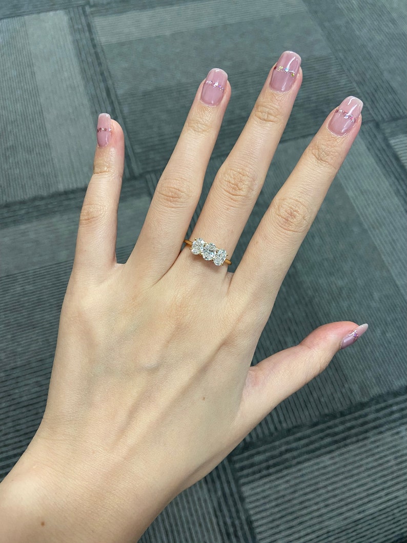 Marquise Shaped Three Stone Lab Grown Diamond Engagement Ring