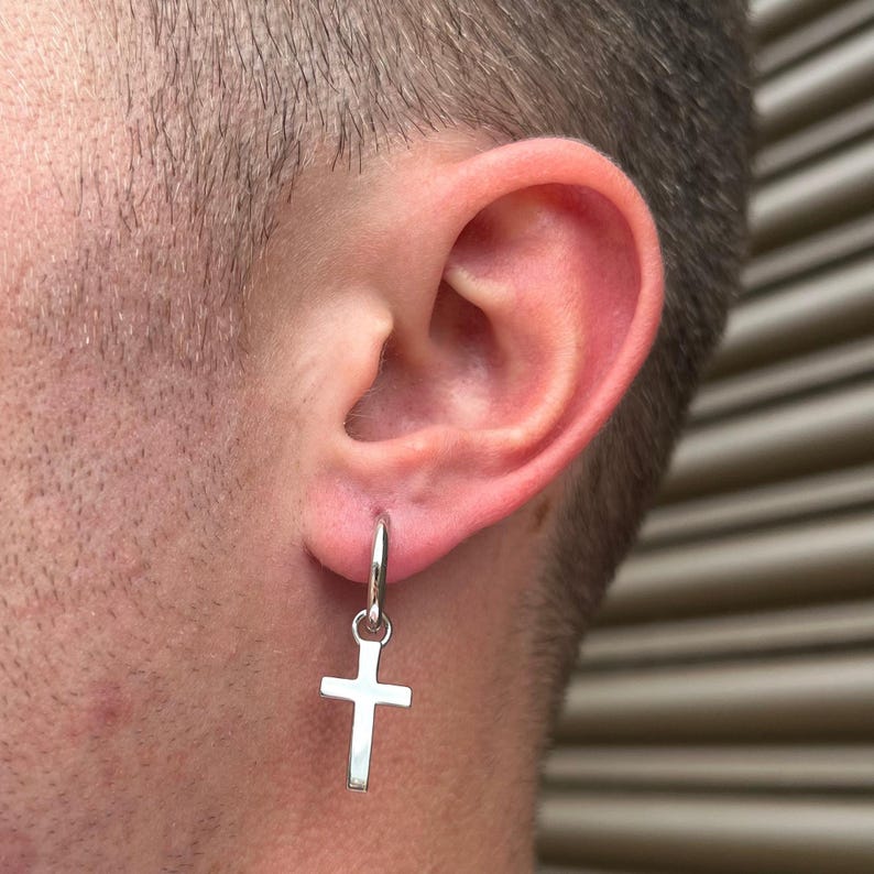 Cross Mens Hoop Earrings