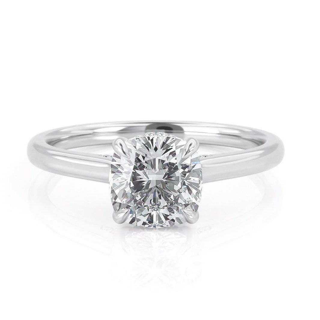 2.0 CT Cushion Cut Hidden Halo Moissanite Engagement Ring 9