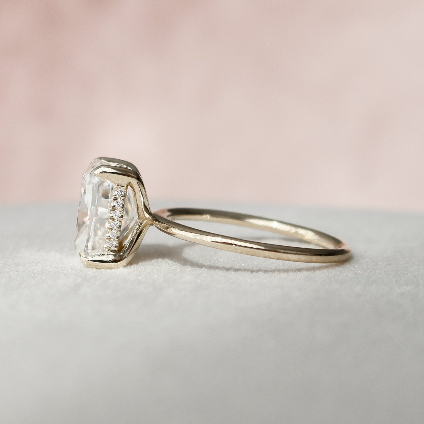 4.5 CT Cushion Cut Hidden Halo Style Moissanite Engagement Ring 8