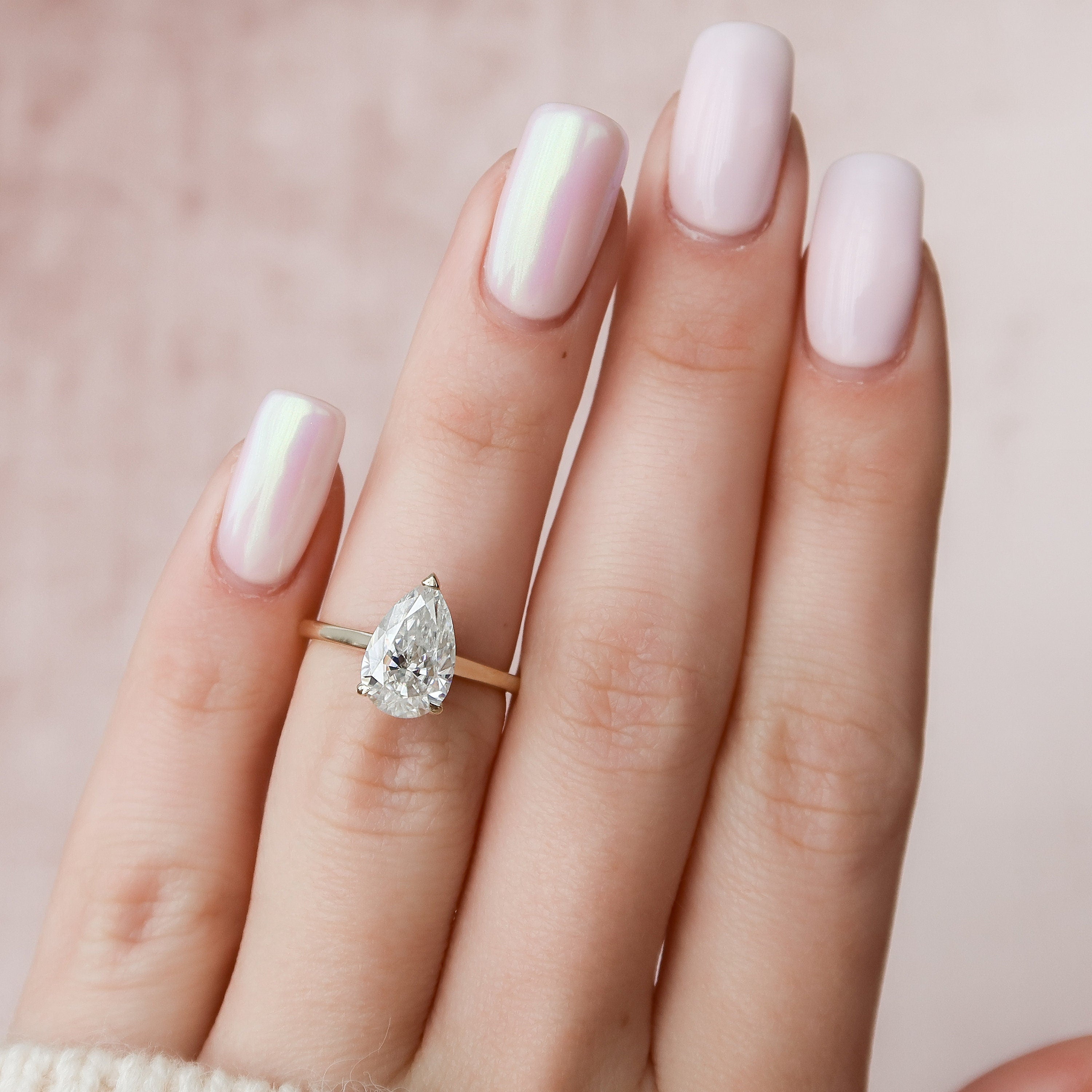 2.0 CT Pear Cut Hidden Halo Style Moissanite Engagement Ring 7