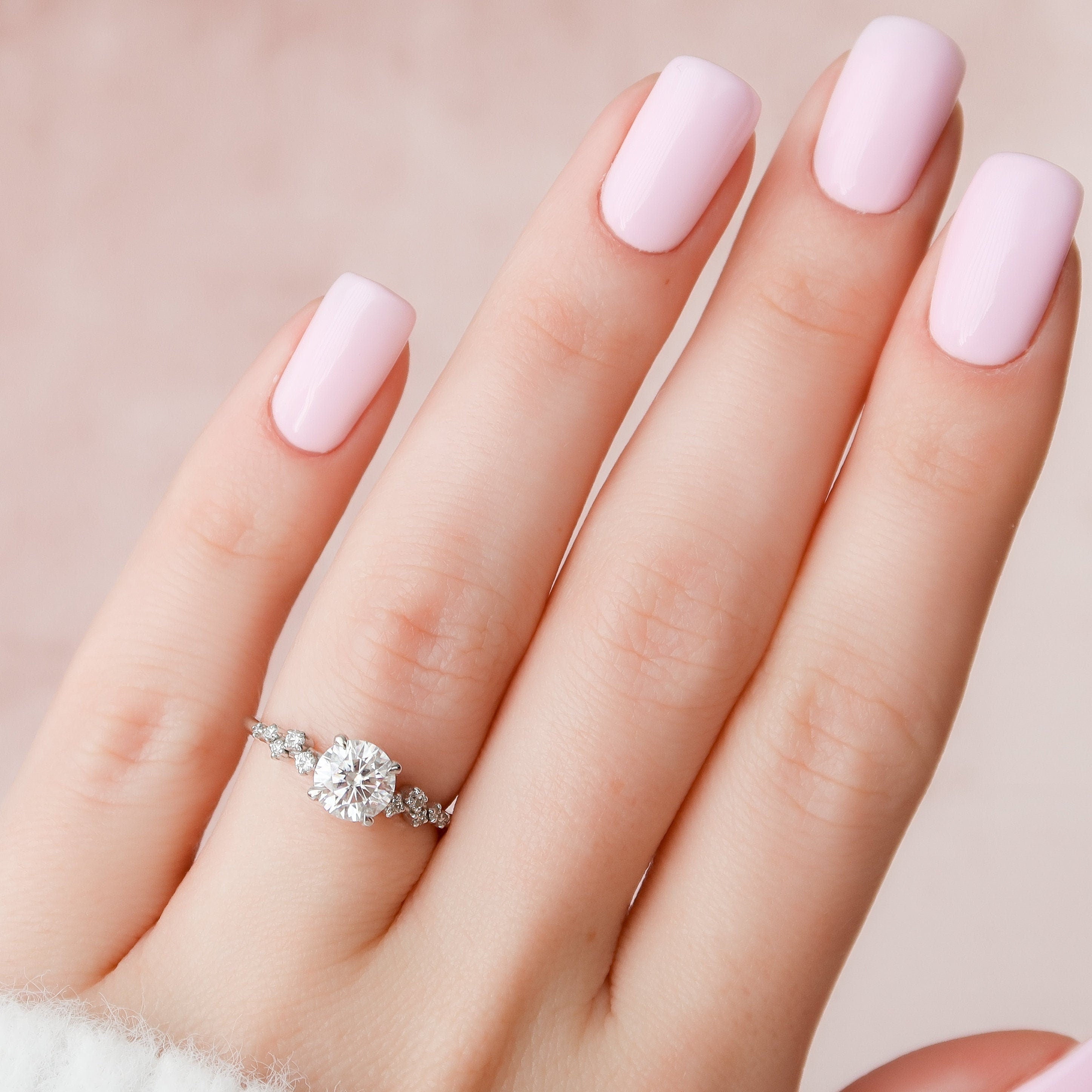 1.0 CT Round Hidden Halo Pave Style Moissanite Engagement Ring 9