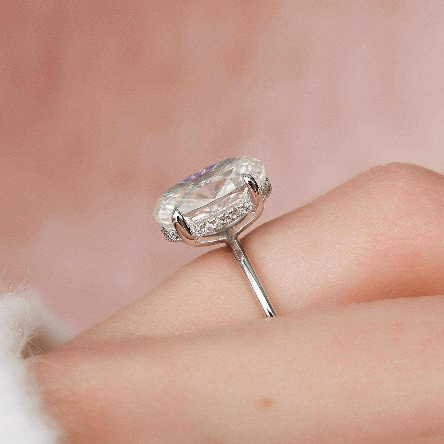 3.5 CT Oval Cut Hidden Halo Moissanite Engagement Ring 10