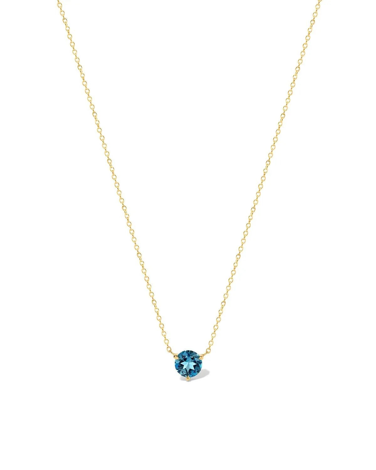 Round Solitaire Blue Topaz Gemstone Necklace