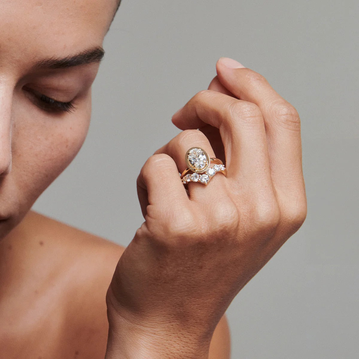 1.1 TCW Round Stones Curved Lab Grown Diamond Wedding Band