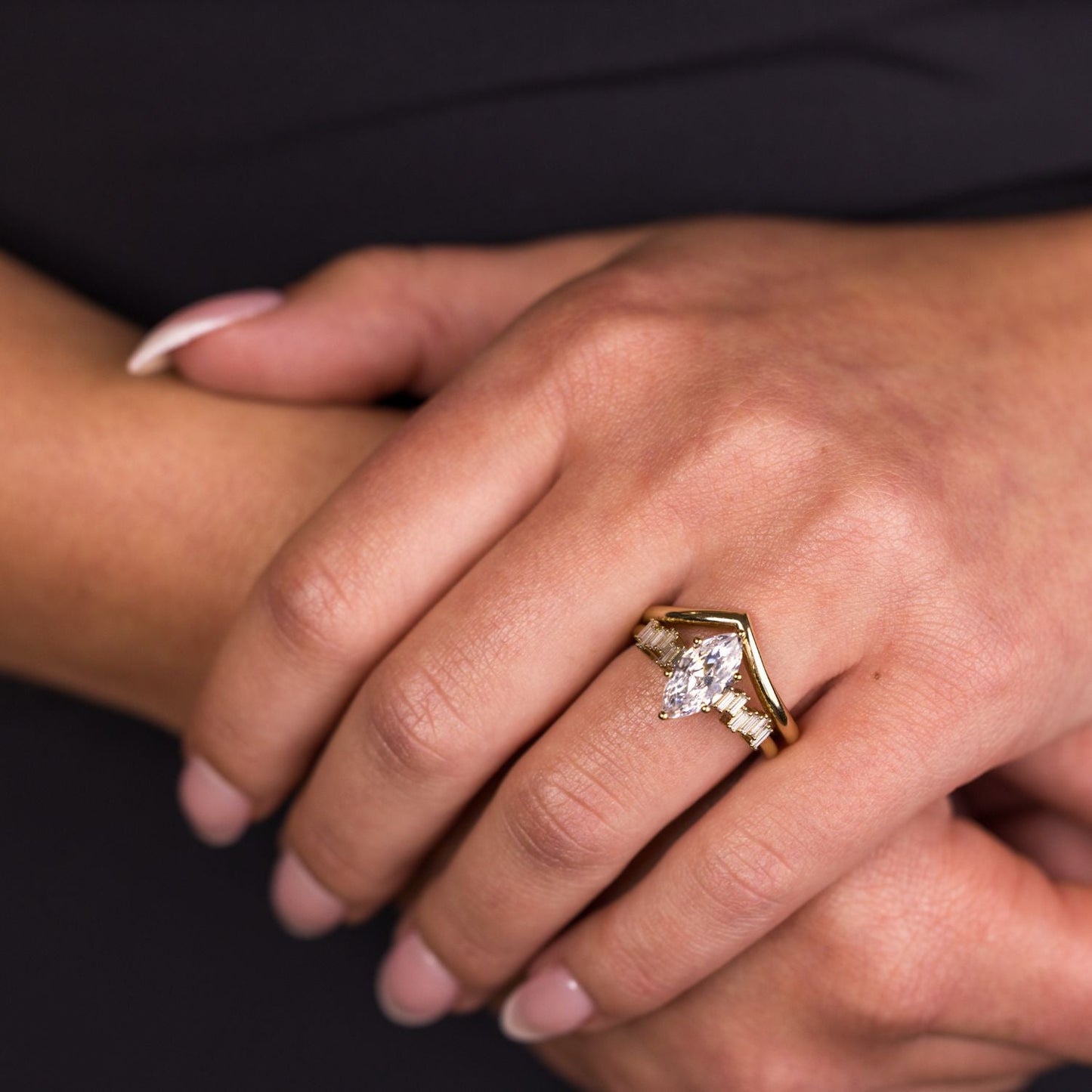 Marquise Shaped Three Stone Lab Grown Diamond Engagement Ring