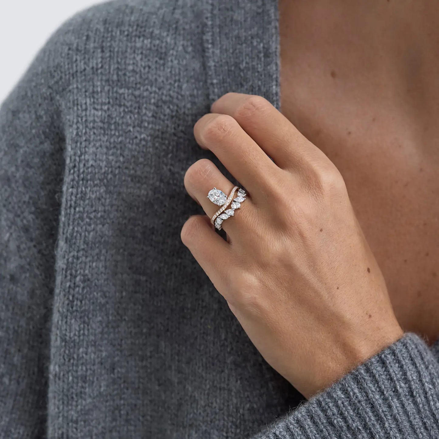 Timeless 0.71 CT Oval Cut Swirl Unique Pave Lab Grown Diamond Engagement Ring