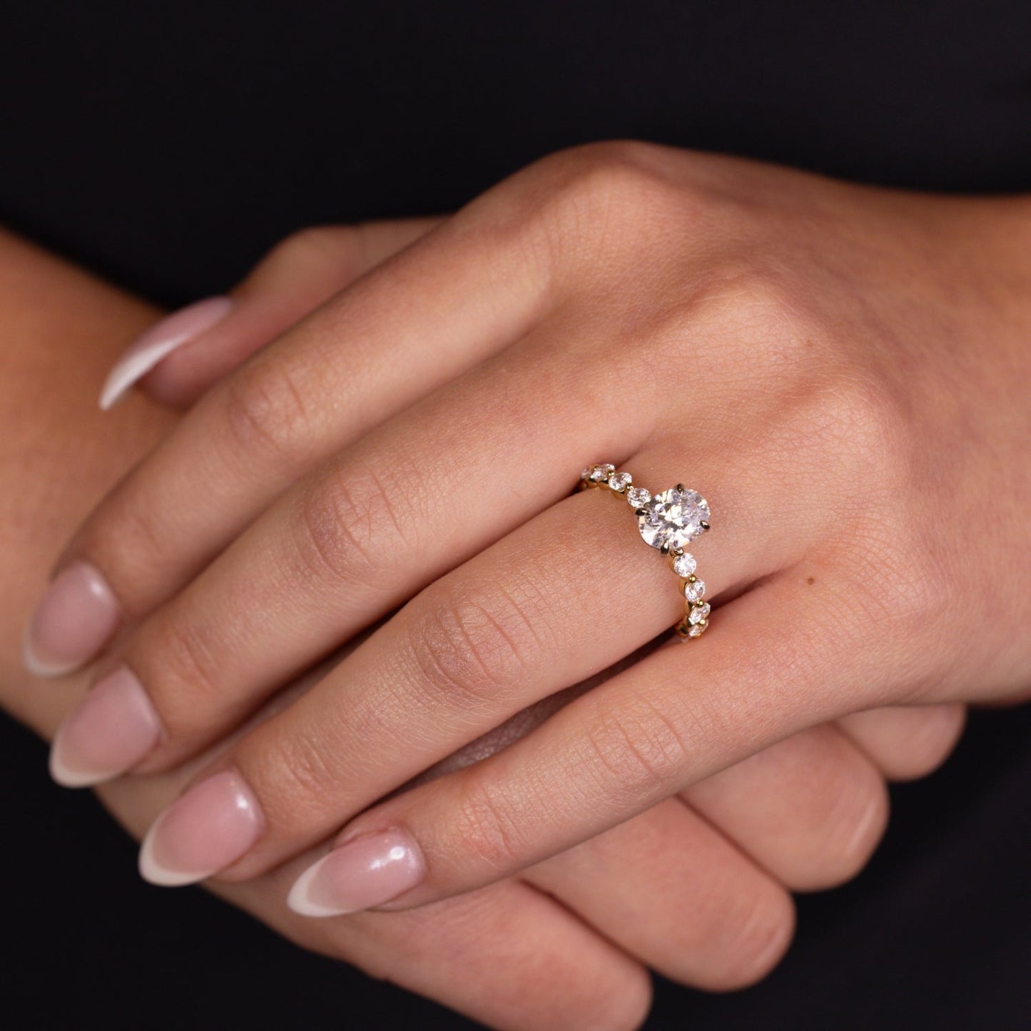 Marquise Shaped Three Stone Lab Grown Diamond Engagement Ring