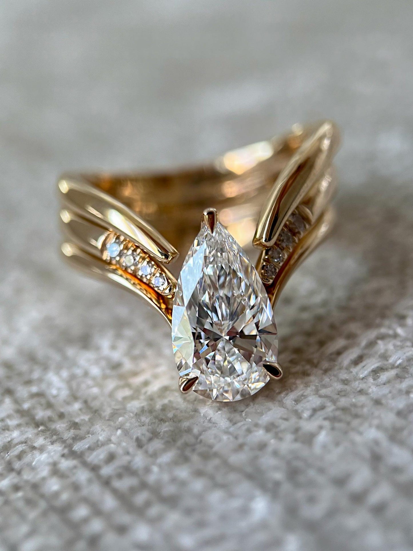 2 CT Pear Cut 3 Set Eve Classic & Pave Lab Grown Diamond Bridal Ring Set