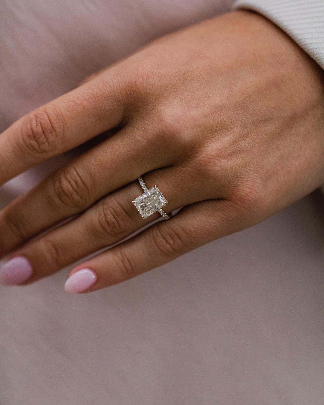 3.55 CT Radiant Hidden Halo Moissanite Engagement Ring 4